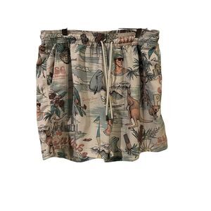Huna Short Mens Multicolor Surfers Paradise Hawaiian Print Swim Trunk Size XL